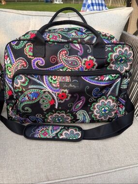 Vera Bradley Black Paisley Floral Carryall with Multicolor Accents
